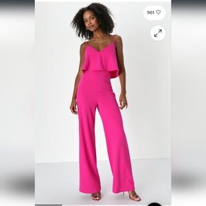 Lulu's Make It A Date Magenta Sleeveless Wide Leg Jumpsuit